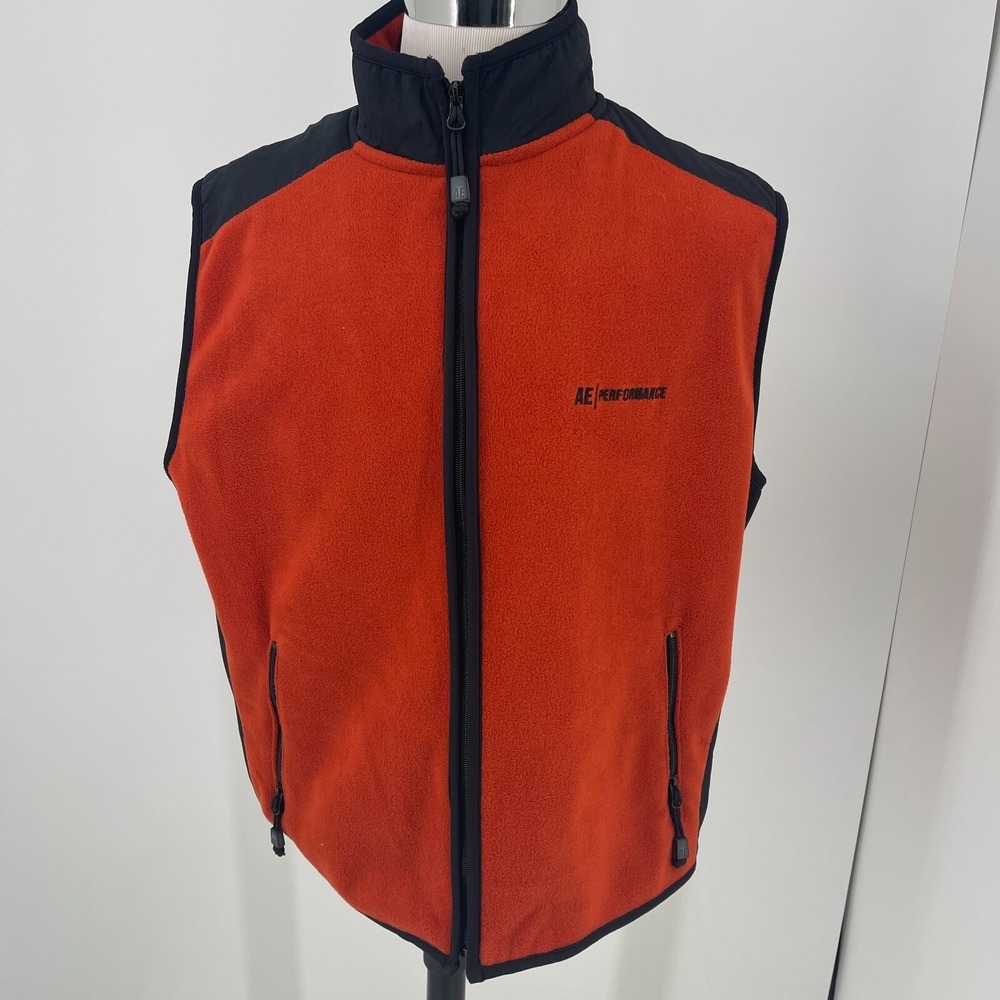 American Eagle AE Performance Vest MENS Orange Black Full Zip Fleece SIZE XL